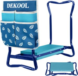 Garden Kneeler and Seat with Tool Pouch, 2 in 1 Gardening Stools with Soft EVA Foam Kneeling Pad, Portable Kneeler Gardening Seat for Women, Outdoor Garden Stool for Seniors (Blue)