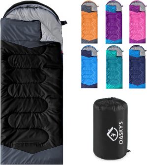 Camping Sleeping Bag – 3 Season Warm & Cool Weather – Summer Spring Fall Lightweight Waterproof for Adults Kids – Camping Gear Equipment, Traveling, and Outdoors