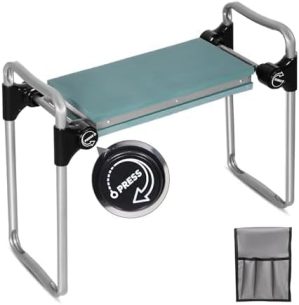 New Generation Garden Kneeler and Seat with Widen Soft EVA Pad Button-Press Design, Garden Stool with Tool Bag, Foldable and Lightweight, Green
