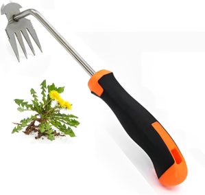 Weed Removal Tool, 2024 New Garden Weeding Tools Manganese Steel Hand Weeder Tool with Handle, 4 Teethes Dual Purpose Manual Weeders Tool Weed Pulling Tool for Garden (Rubber Handle)