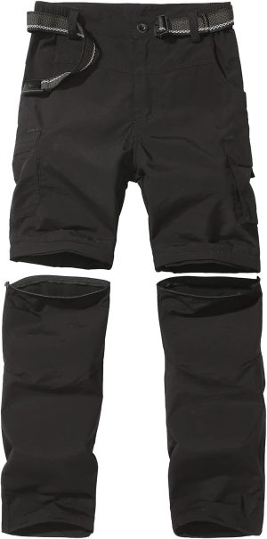Boy’s Convertible Hiking Pants Lightweight Quick Dry Zip Off Pants for Kids Youth Outdoor UPF 50+ Casual Cargo Trousers