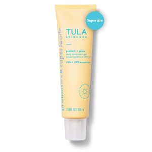 TULA Skin Care Protect + Glow Daily Sunscreen Gel Broad Spectrum SPF 30 – Skincare-First, Non-Greasy, Non-Comedogenic & Reef-Safe with Pollution & Blue Light Protection, Supersize, 3.38 oz