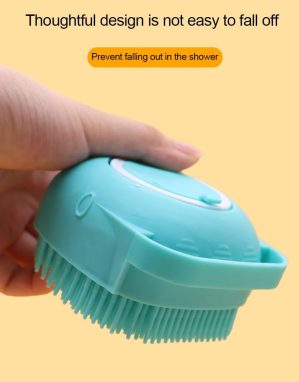 Dog Bath Brush, Pet Massage Brush Shampoo Dispenser, Soft Silicone Brush Rubber Bristle for Dogs and Cats Shower Grooming (Green)