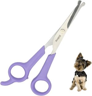 Chibuy Professional Pet Grooming Scissors with Round Tip Stainless Steel Dog Eye Cutter for Dogs and Cats, Professional Grooming Tool, Purple, Size 6.70″ x 2.6″ x 0.43″