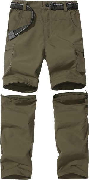 Boy’s Convertible Hiking Pants Lightweight Quick Dry Zip Off Pants for Kids Youth Outdoor UPF 50+ Casual Cargo Trousers