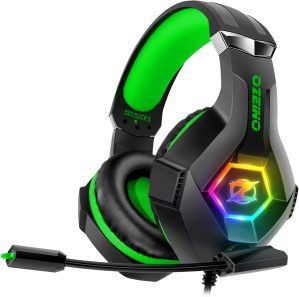 Gaming Headset for PC, PS4, PS5, Xbox Headset, Gaming Headphones with Noise Cancelling Flexible Mic RGB Light Memory Earmuffs for Xbox one, Switch, Mac -Green