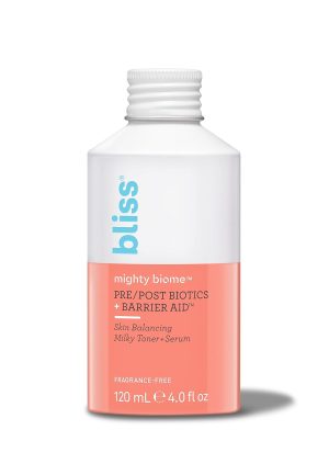 Bliss Mighty Biome Skin Balancing Milky Toner + Serum – 4 Fl Oz – Pre & Post Biotics Formula + Barrier Aid Complex with Ceramides & Squalane – Radiant Complexion – Clean – Vegan & Cruelty-Free