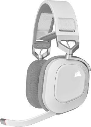 CORSAIR HS80 RGB WIRELESS Multiplatform Gaming Headset – Dolby Atmos – Lightweight Comfort Design – Broadcast Quality Microphone – iCUE Compatible – PC, Mac, PS5, PS4 – White