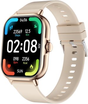 Smart Watch for Women Men, 2.01″ Smartwatch with Heart Rate Monitor Blood Oxygen and Sleep Monitor Fitness Tracker Watch (Make/Answer Call), IP67 Waterproof Smart Watch for Android iOS Phones (Gold)