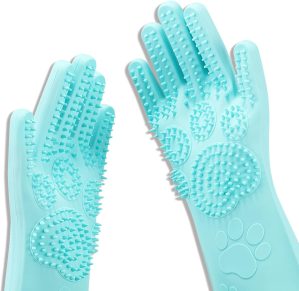 Pet Grooming Magic Gloves, Dog Cat Bathing Shampoo Brush, Silicone Hair Removal Gloves with Thick High Density Teeth for Bathing and Messaging, Double-Side Scrubbing Gloves for Shedding