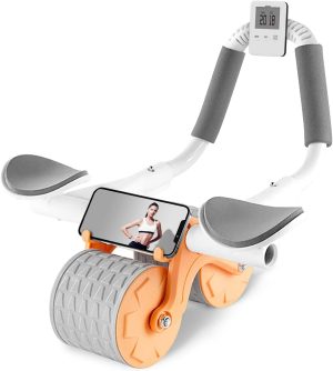 Ab Roller Wheel, Automatic Rebound Abdominal Wheel Abs Workout Equipment for Strengthening Core Muscles Exerciser with Timer & Knee Pad Accessoriess