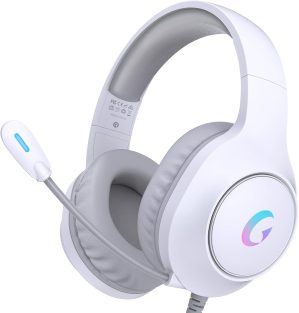 CM7002 Gaming Headset for PS5, PS4, PC, Mac, Switch, Xbox Series, Surround Sound RGB Gaming Headphones with Noise Canceling Microphone, 50MM Dynamic Drivers, 3.5MM Audio Jack, White