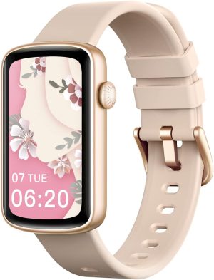Smart Watches for Women Compatible with iPhone Android Phones, LYNN2 Slim Women’s Watch Fitness Tracker Digital Watch with Heart Rate Monitor Pedometer Step/Sleep Tracker Waterproof Pink