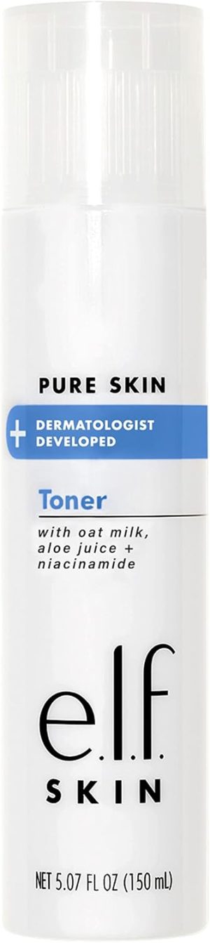 e.l.f. Pure Skin Toner, Gentle, Soothing & Exfoliating Daily Toner for A Smoother-Looking Complexion, Made with Oat Milk, Aloe Juice & Niacinamide, 5.07 oz