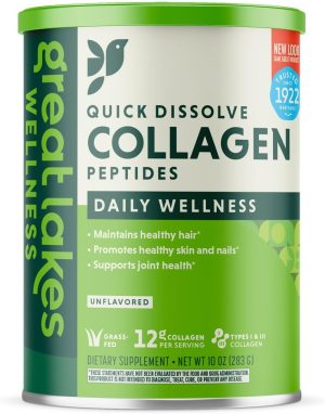 Great Lakes Wellness Collagen Peptides Powder for Skin, Hair, Nails, Joints & Digestion – Unflavored – Quick Dissolve Hydrolyzed, Non-GMO, Keto, Kosher – 10 oz – Packaging May Vary