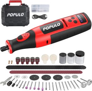 POPULO 8V Rechargeable Cordless Rotary Tool 2.0Ah Battery with 124 Pieces Accessories, 4 Position LED Lights, 5 Speed ​​Adjustment, Used for nail tool for dog,Metal Polishing,Drilling,Cutting