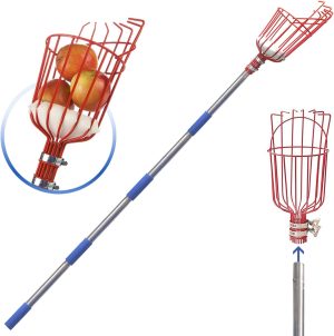 DIIG Fruit Picker, 13 Foot Fruit Picker Tool with Stainless Steel Connecting Pole, Fruit Picking Equipment for Getting Fruits Lemons Apples Guavas Avocados Pears Mangoes Oranges