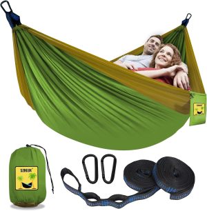 SZHLUX Camping Hammock Double Portable Hammocks Camping Accessories and Camping Gear,Great for Hiking,Outdoor,Beach,Camping, Khaki & Army Green, Large
