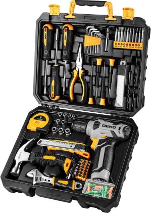 DEKOPRO 126 Piece Power Tool Combo Kits with 8V Cordless Drill, 10MM 3/8” Keyless Chuck, Professional Household Home Tool Kit Set, DIY Hand Tool Kits for Garden Office House Repair