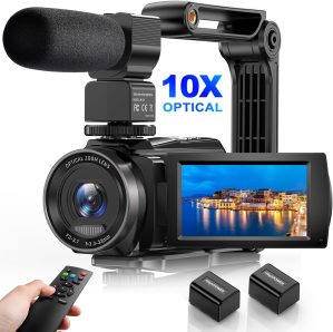 5K Video Camera Camcorder, 10X Optical Zoom 48MP UHD 30FPS Vlogging Camera for YouTube, Photography Recorder Camera with 270° 3″ Rotation Screen, Microphone, Stabilizer, Remote Control