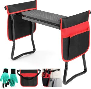 Garden Kneeler and Seat–Folding Garden Stool, Gardening Bench Supplies, Heavy Duty Kneeler with 2 Ex-Large Pouches, EVA Foam Thick Pad, Detachable Belt–Gardening Gift for Women Men Gardener Lovers