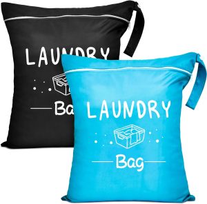 2 Pcs Large Travel Laundry Bag Waterproof Wet Dry Bag Washable Dirty Clothes Bag Bathing Suit Workout Bag for Gym Clothes Laundry Wet Clothes Swimming Yoga (Sky Blue+Black)