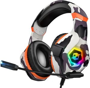 Gaming Headset for PS4 PS5 PC, Xbox Headset with 7.1 Surround Sound, Gaming Headphones with Noise Cancelling Flexible Mic RGB Light Memory Earmuffs for Xbox Series X/S, Xbox one, Switch