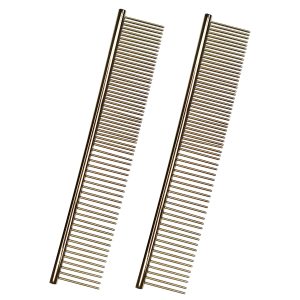 Kopal Dog Comb 2 Pack Metal Comb for Dogs and Cats, Rounded Teeth Pet Steel Combs, Rustproof Stainless Steel Combs, Cat Comb, Pet Dematting & Deshedding Brush, Pet Grooming Combs, 7.4in – Gold