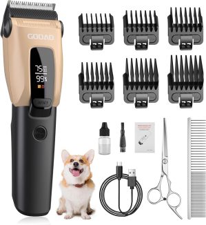 Dog Clippers for Grooming for Heavy Thick Coat, 3-Speed Low Noise Dog Grooming Kit, Electric Quiet Dog Hair Trimmer,Cordless,Rechargeable, Pet Hair Shaver for Small and Large Dogs Cats