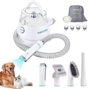 Dog Grooming Vacuum Suction 99% Pet Hair, Quiet Dog Vacuum for Shedding Grooming with Dog Clippers 4 Grooming Tools, 13000Pa Powerful Dog Grooming Kit, 1.5L Dust Box, 3 Suction Levels, White