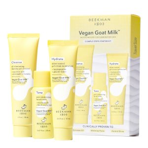 Beekman 1802 Oily + Combination Skin 3-Step Kit – Non-Comedogenic – Travel Size – Clears Skin & Improves Skin Barrier – With 1% Heptapeptide & 2% Niacinamide – Good for Sensitive Skin – Cruelty Free