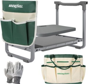 【New Upgraded】 Gardening Seat for Seniors,Foldable Garden Stool,Portable Garden Bench for Kneeling and Sitting,with Kneeling Pad,Tool Bag,Tool pouch,Gifts for Gardeners