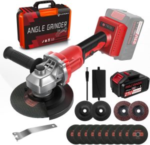 Cordless Angle Grinder with Brushless Motor,Adjustable 3-speed mode with 13000mAh Li-ion Battery&Charger,10Pcs Disc for Cutting and Grinding,2-Position Handle, Battery Grinder Tool set