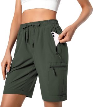 Women’s Lightweight Hiking Cargo Shorts Quick Dry Athletic Shorts for Camping Travel Golf with Zipper Pockets Water Resistant