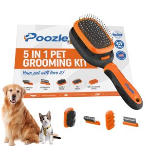 5-in-1 Dog & Cat Grooming Kit – Professional Pet Brushes with Interchangeable Bath, Massage, Dematting, Deshedding, Bristle & Pin Combs