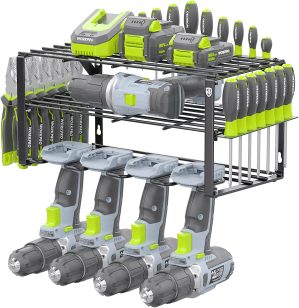 WORKPRO Power Tool Organizer, Wall Mounted Power Tool Holder, 3-Tiers Storage Rack for Cordless Drill Storage, 150 LBS Load Capacity for Garage, Warehouse, Workshop