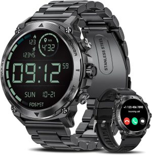 Military Smart Watch for Men, 1.43″ AMOLED Android Smart Watch for Phones, 100+ Sport Modes Fitness Tracker Watch with Heart Rate/Blood Pressure Monitor, IP68 Military Smart Watch with 2 Straps