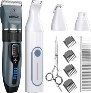 Dog Clippers Grooming Kit for Thick Hair&Coats -4 in 1Low Noise -Rechargeable-Cordless Quiet Paw Trimmer Nail Grinder, Dog Trimmer Grooming,Pet Hair Shaver for Small and Large Dogs Cats