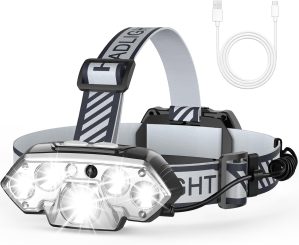 Rechargeable Headlamp,20000 Lumen Bright LED Head Lamp with Red White Light,IPX4 Waterproof Headlight,8 Mode Head Flashlight for Outdoor Running Hiking Hunting Fishing Camping Gear Survival