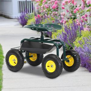 kinbor Rolling Garden Seat with Wheels – Outdoor Garden Cart with Seat, Garden Scooter Work Seat with Wheels for Planting Weeding