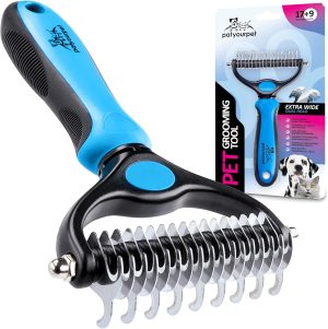 Pat Your Pet Deshedding Brush – Double-Sided Undercoat Rake for Dogs & Cats – Shedding Comb and Dematting Tool for Grooming, Extra Wide