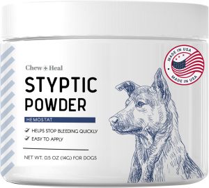 Chew + Heal Labs Styptic Powder for Dogs, Cats, and Other Animals – .5 oz – Quick Stop Bleeding Powder for Clipping Nails, and Other Minor Cuts – Blood Stop Powder