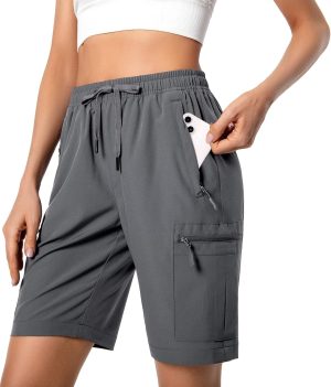 Women’s Lightweight Hiking Cargo Shorts Quick Dry Athletic Shorts for Camping Travel Golf with Zipper Pockets Water Resistant
