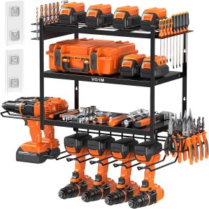 Power Tool Organizer Wall Mount,Drill Storage Rack Wall Mount,4 Layers Cordless Drill Holder,6 Drill Holder Wall Mount and Garage Racks for Storage,Iron,Black