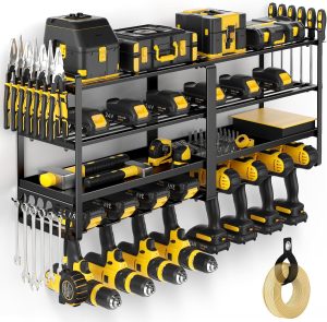 POKIPO Power Tool Organizer Wall Mount, Extended Large Heavy Duty Drill Holder, 4 Layer Garage and Storage, Suitable Utility Racks for Room, Workshop