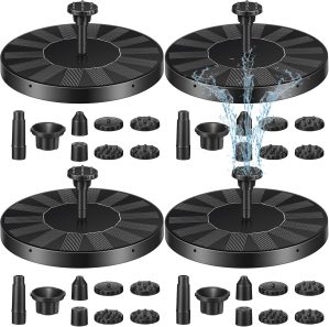 4 Pack Solar Bird Bath Fountain Pump Solar Fountain with 6 Nozzle Solar Water Fountain Floating Solar Fountain Panel Solar Powered Bird Bath Fountain for Pond Garden Fish Tank Pool (6.3 Inch)