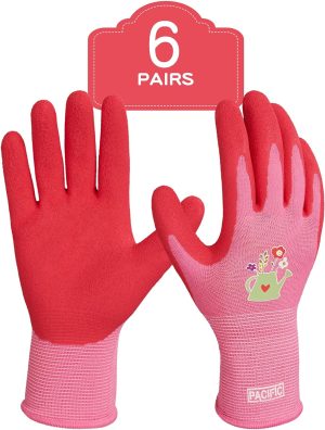 PACIFIC PPE 6 Pairs Gardening Gloves for women, Latex Coated Garden Gloves, Breathable, Medium Size fits Most, Rose Red