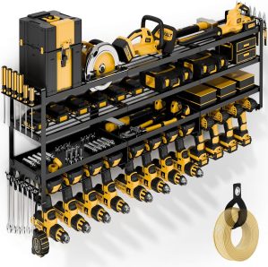 POKIPO Large Power Tool Organizer Wall Mount, Heavy Duty 4 Tier 12 Drill Holder, Garage Tool Organizer and Storage, Suitable Tool Rack for Workshop, Workbench