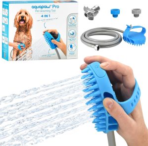 Aquapaw Dog Bath Brush Pro – Sprayer and Scrubber Tool in One – Indoor/Outdoor Dog Bathing Supplies – Pet Grooming for Dogs with Long and Short Hair – Dog Wash with Hose and Dog Shower Attachment