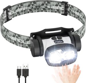 Rechargeable LED Headlamp Flashlight, 1500 Lumen Headlight with 9 Modes, Motion Sensor Head Lamp Camping Essentials Gear, Waterproof Head Light Flashlight for Hiking, Fishing, Cycling, Black